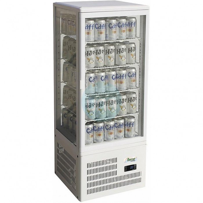 Expositor Refrigerado Blanco 4 Caras, Ancho 43 cm, Fondo 39 cm, 100 Litros, 4 Estantes, Forcar