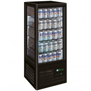 Expositor Refrigerado Negro 4 Caras, Ancho 43 cm, Fondo 39 cm, 98 Litros, 4 Estantes, Forcar