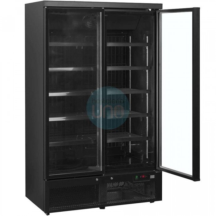 Armario Congelador Expositor, Ancho 125 cm, Fondo 76 cm, 10 Estantes, 1000 Litros, Negro, Ventilado, TEFCOLD