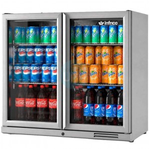 Expositor Refrigerado Horizontal, Ancho 90 cm, Altura 81,5 cm, 2 Puertas, Acero inoxidable, INFRICO