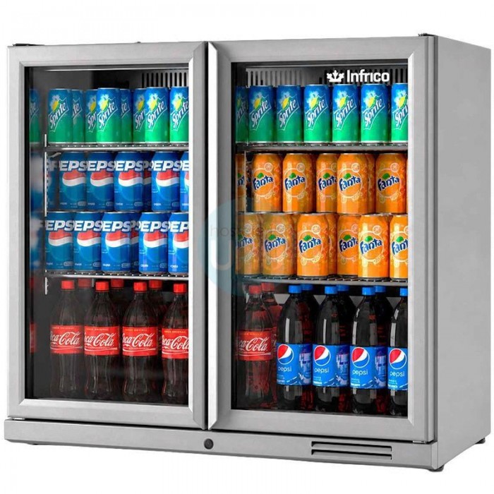 Expositor Refrigerado Horizontal, Ancho 90 cm, Altura 81,5 cm, 2 Puertas, Acero inoxidable, INFRICO