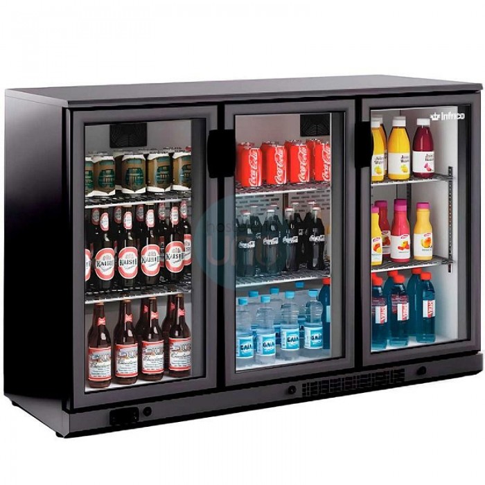 Expositor Refrigerado Horizontal 1,35 Metros, Altura 92 cm, 3 Puertas, Negro, INFRICO
