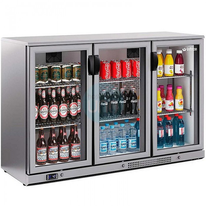 Expositor Refrigerado Horizontal 1,35 Metros, Altura 92 cm, 3 Puertas, Acero inoxidable, INFRICO