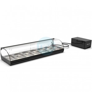 Vitrina Refrigerada para Tapas 1,2 Metros, Motor Externo, 6 Cubetas, Puertas Correderas, Cristal Curvo, SAYL