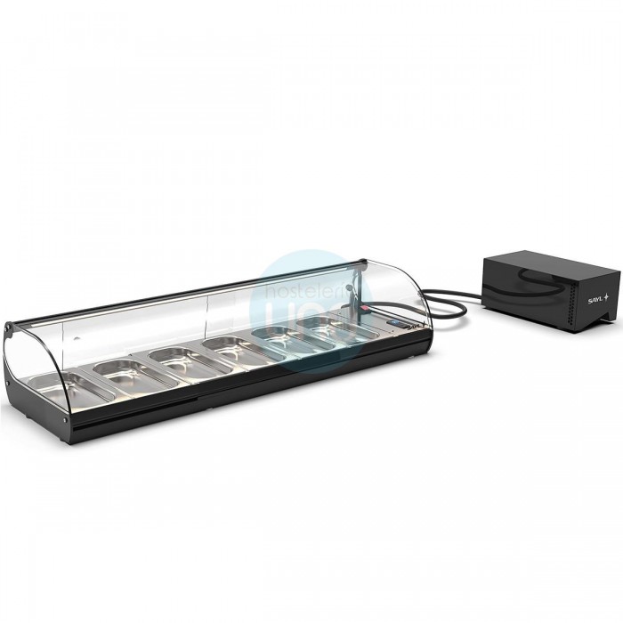 Vitrina Refrigerada para Tapas 1,2 Metros, Motor Externo, 6 Cubetas, Puertas Correderas, Cristal Curvo, SAYL