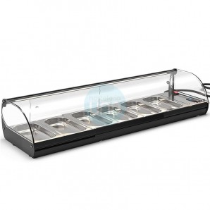 Vitrina Refrigerada para Tapas 1,2 Metros, Motor Externo, 6 Cubetas, Puertas Correderas, Cristal Curvo, SAYL