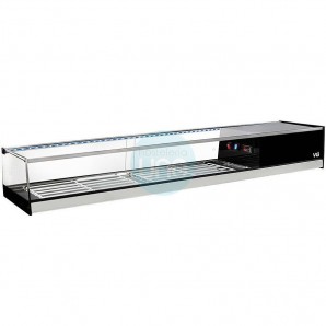 Vitrina de Tapas Refrigerada 1,5 Metros, Alto 21,5 cm, Cristal Recto, Puertas Correderas, 2 parrillas, LED, VGINXR150