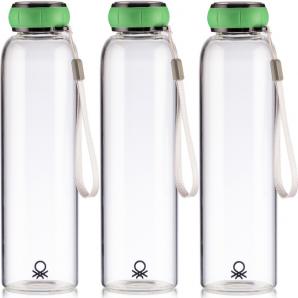 Set de 3 unidades de botella de agua 550ml borosilicato tapa verde casa benetton - Imagen 1