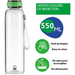 Set de 3 unidades de botella de agua 550ml borosilicato tapa verde casa benetton - Imagen 2