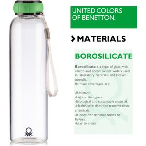 Set de 3 unidades de botella de agua 550ml borosilicato tapa verde casa benetton - Imagen 3