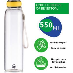 Set de 3 unidades de botella de agua 550ml borosilicato tapa amarilla casa benetton - Imagen 2