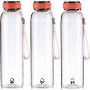 Set de 3 unidades de botella de agua 550ml borosilicato tapa roja casa benetton - Imagen 1