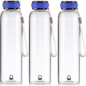 Set de 3 unidades de botella de agua 550ml borosilicato tapa azul casa benetton - Imagen 1