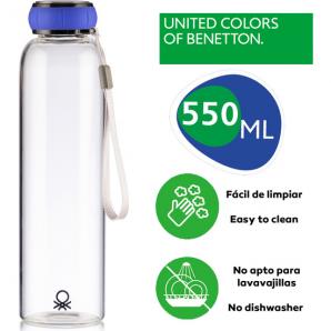 Set de 3 unidades de botella de agua 550ml borosilicato tapa azul casa benetton - Imagen 2