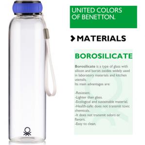 Set de 3 unidades de botella de agua 550ml borosilicato tapa azul casa benetton - Imagen 3