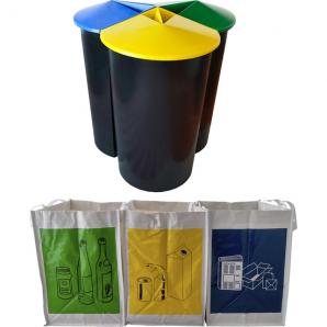Pack cubo de basura 40 litros en 3 compartimentos color negro 20 x 12 x 12 cm con 3 bolsas de reciclaje de gran capacidad - Imag