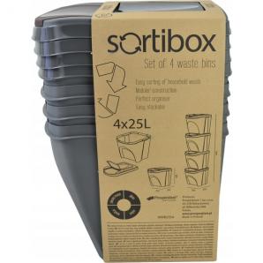 Juego de 4 cubos de reciclaje 100l prosperplast sortibox de plastico en color gris - Imagen 7