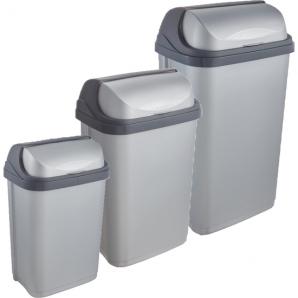 Pack de 3 cubos de basura con tapa deslizante rasmus 10/25/50 litros en color plateado - Imagen 1