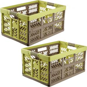 Pack 2 cajas robustas plegables ben con asas 45l en color verde y marron - Imagen 1