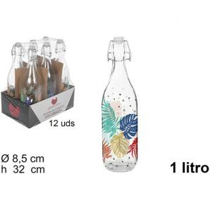 Botella cristal agua decorada verano tapon gaseosa 1 litro - 12 unidades - Imagen 1