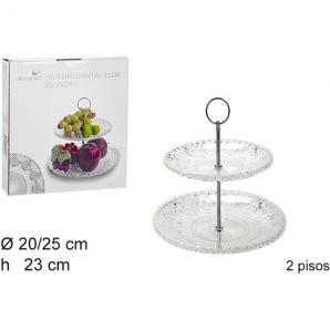 Frutero cristal flor 2 pisos 20 25cm - 12 unidades - Imagen 1