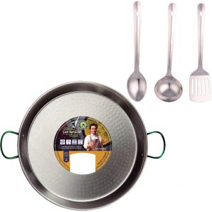 Paellera de acero pulido 30 cm san ignacio anna con set 3 utensilios de cocina en acero inoxidable - Imagen 1