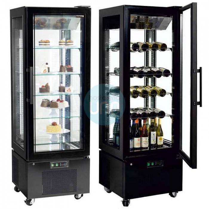 Armario Refrigerado Ventilado, 4 Caras de Cristal Recto, 5 Estantes, 2 Metros Alto, Negro, CHUD400
