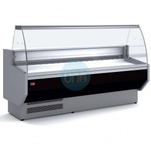 Vitrina Refrigerada Negra, 1,5 Metros, Fondo 94 cm, Cristal Curvo, con Reserva, Charcutería Carnicería, Docriluc
