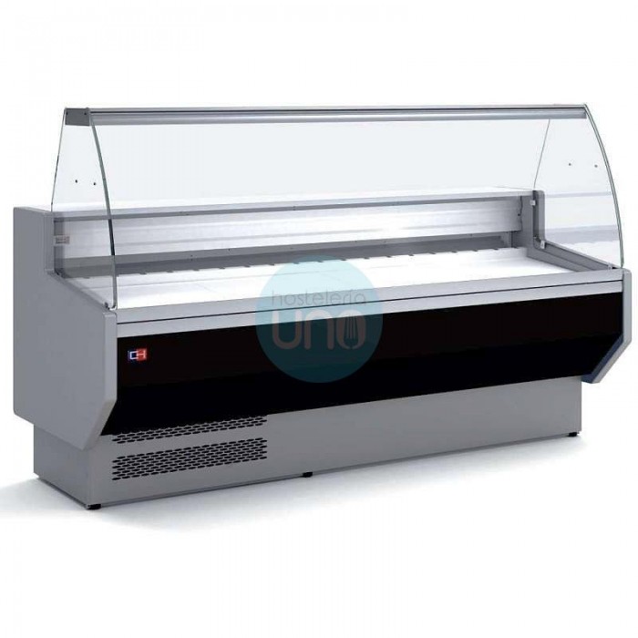 Vitrina Refrigerada Negra, 1,5 Metros, Fondo 94 cm, Cristal Curvo, con Reserva, Charcutería Carnicería, Docriluc