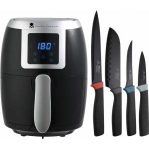 Freidora de aire 1000w masterpro y juego de 4 cuchillos de cocina infinity chefs essence: 1 santoku, 1 fileteador, 1 cuchillo pe
