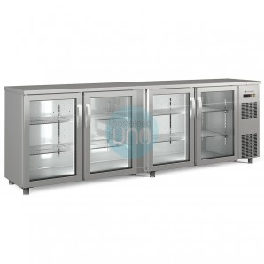Frente Mostrador Refrigerado Horizontal 2,5 Metros Largo, 4 Puertas, Exterior INOX Coreco SBIE-250