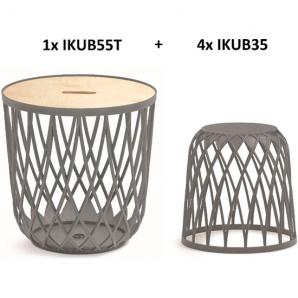 Set de 5 cestas multifuncionales 55l con tapa de madera 4x35l prosperplast uniqubo de plastico en color gris - Imagen 1