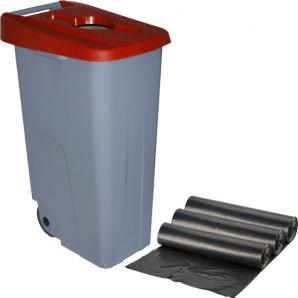 Contenedor reciclo 110 litros abierto + 3x bolsas de basura de 10 unidades|42x57x88 cm - Imagen 1