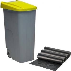 Contenedor reciclo 110 litros cerrado + 3x bolsas de basura de 10 unidades|51x42,5x87,5 cm - Imagen 1