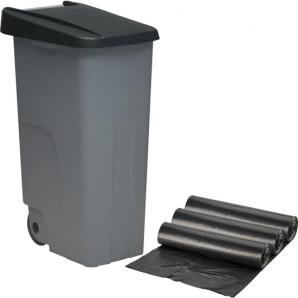 Contenedor reciclo 110 litros cerrado + 3x bolsas de basura de 10 unidades|42x57x88 cm - Imagen 1