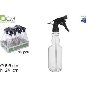 12 Botellas plastico redonda transparente 350ml con pulverizador negro. - 12 unidades - Imagen 1