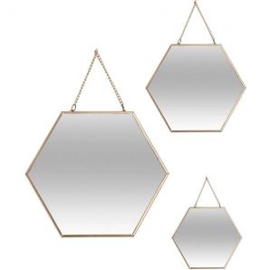 Juego de 3 espejos dorados exagonales|l. 29,5 x p. 0,5 x h. 26 cm - Imagen 1