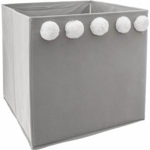 Caja  de almacenamiento infantil con pompones color gris - 30 x 29 x 29cm - Imagen 1