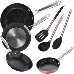 Pack de 4 sartenes en aluminio forjado + set de utensilios básicos de cocina - Imagen 1