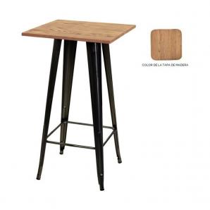 Mesa tol, alta, acero, madera, negra, 60x60 cms - Imagen 1