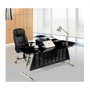 Mesa de oficina evian, oval, mueble a izquierda, cristal, 180x85 cms - Imagen 1