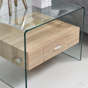 Mesa marilyn, auxiliar baja, madera, cristal, 50x50 cms