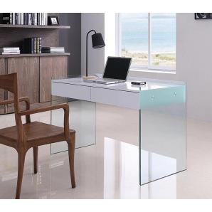 Mesa limoges, cristal, cajonera, oficina, lacada blanca, 120 x 60 cms