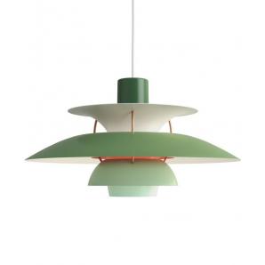 Lámpara danish, colgante, aluminio, verde y coral, 40 cms de diámetro - Imagen 1