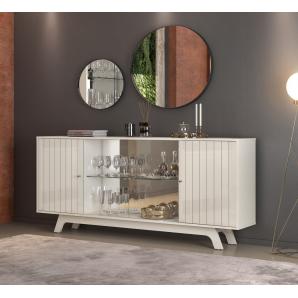 Buffet grenoble, 4 puertas, cristal, madera, blanco roto, 180 cms. - Imagen 1