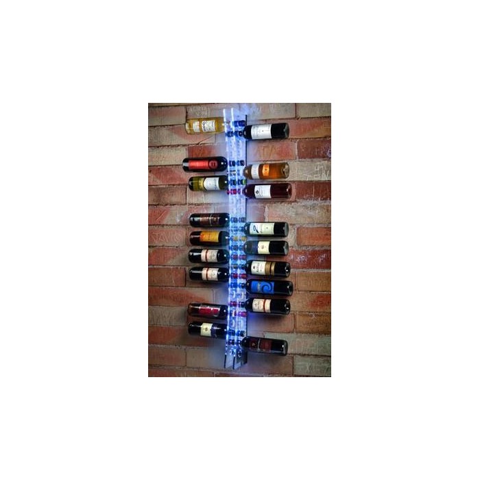 Botellero de Metacrilato con LUZ LED, de 25 botellas para colgar, dim: 150 x 1200 mm Botellero de Metacrilato con LUZ LED, de 25 botellas para colgar, dim: 150 x 1200 mm