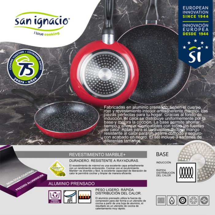 Set De Sartenes San Ignacio Rojo 3 Piezas Aluminio - Comprar