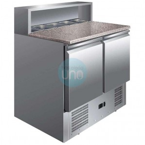 Mesa Refrigerada GN1/1 de Preparación, 5 Cubetas, 2 Puertas, Encimera Granito, 90 cm Ancho, PS900
