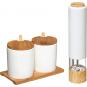 Set de molinillo de pimienta electrico + 2x tarro para especias en cerámica y base en bambú - Imagen 1
