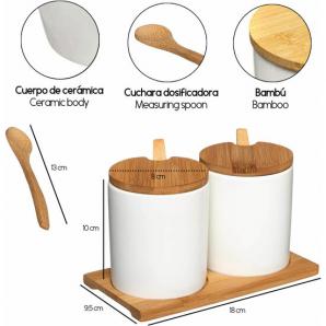 Set de molinillo de pimienta electrico + 2x tarro para especias en cerámica y base en bambú - Imagen 2